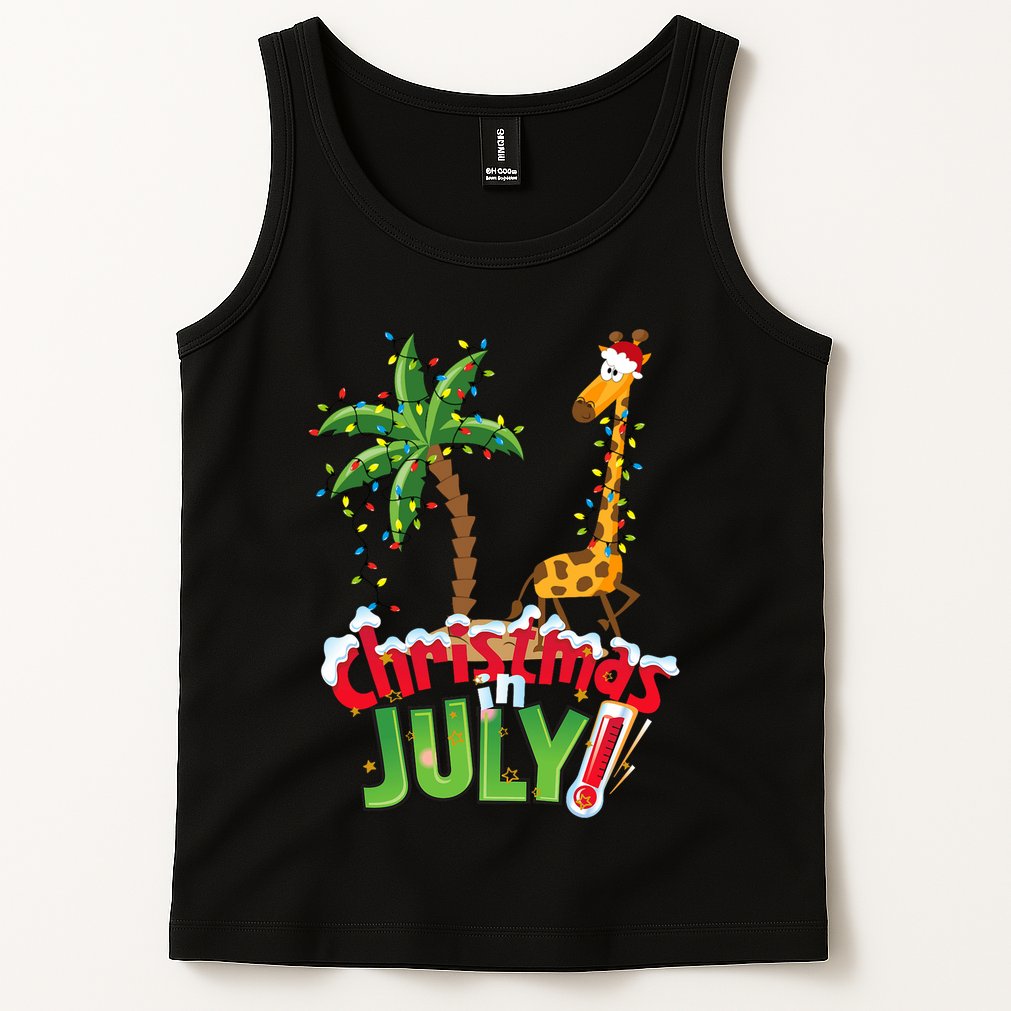Funny Christmas In July Santa Giraffe Palm Tree Xmas Tank Top
