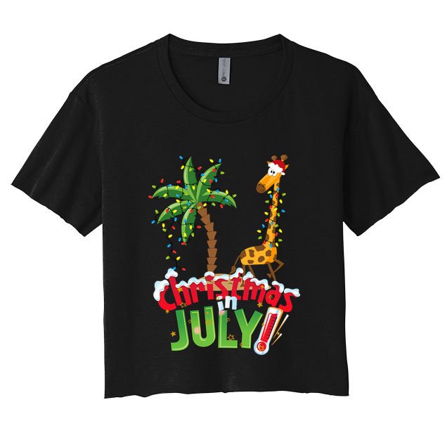Funny Christmas In July Santa Giraffe Palm Tree Xmas Crop Top