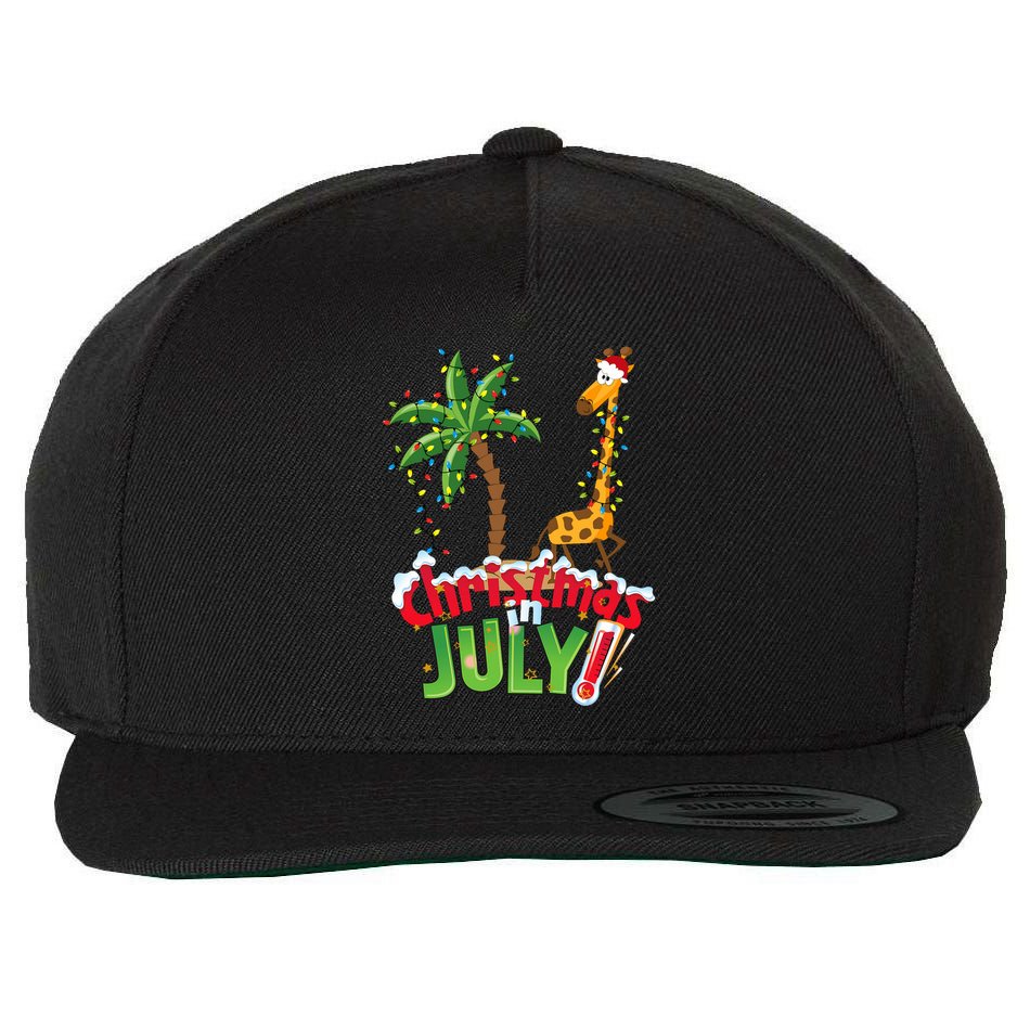 Funny Christmas In July Santa Giraffe Palm Tree Xmas Wool Snapback Cap