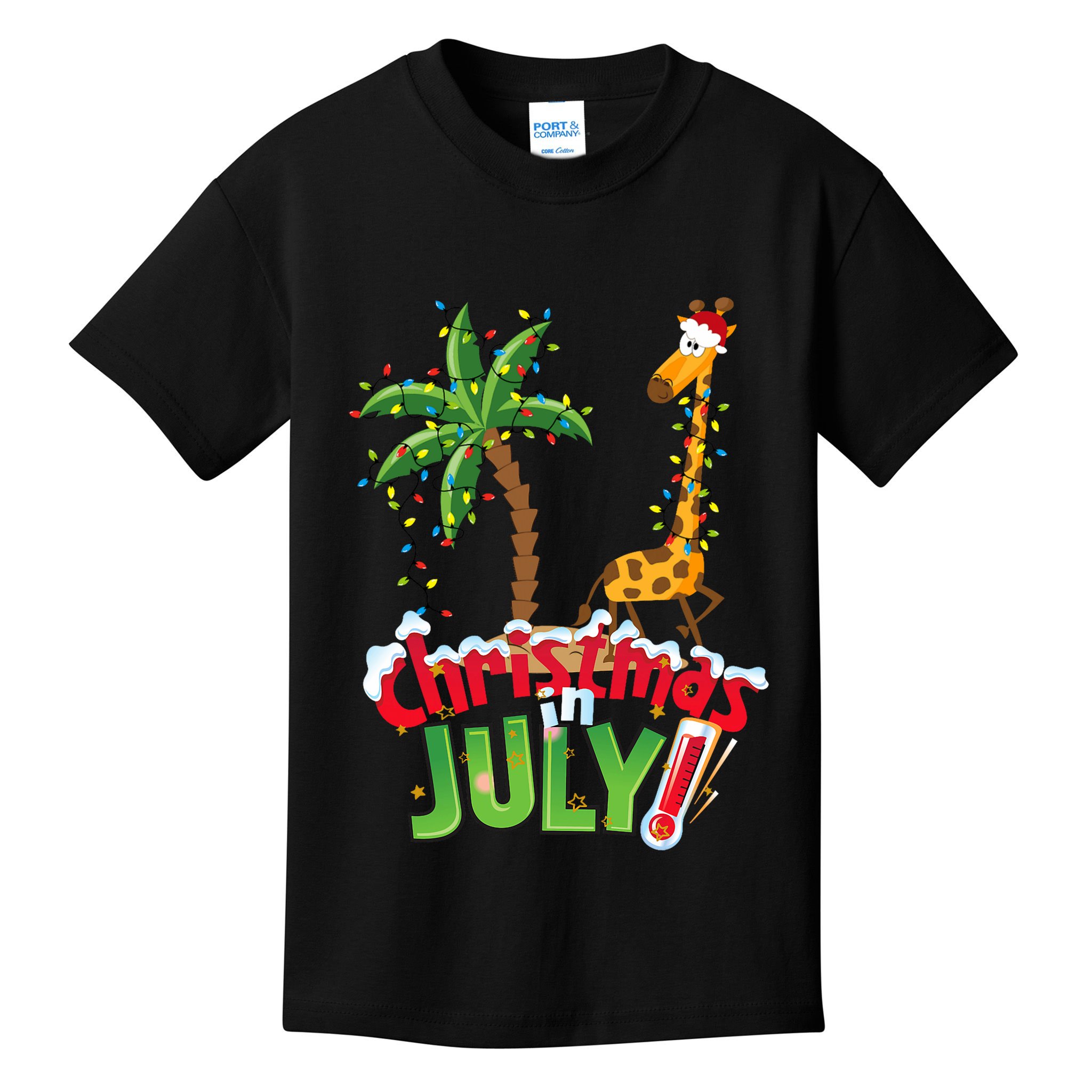 Funny Christmas In July Santa Giraffe Palm Tree Xmas Kids T-Shirt