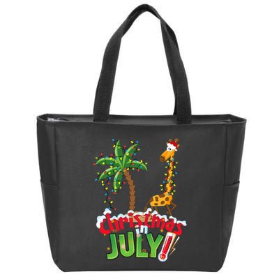 Funny Christmas In July Santa Giraffe Palm Tree Xmas Zip Tote Bag