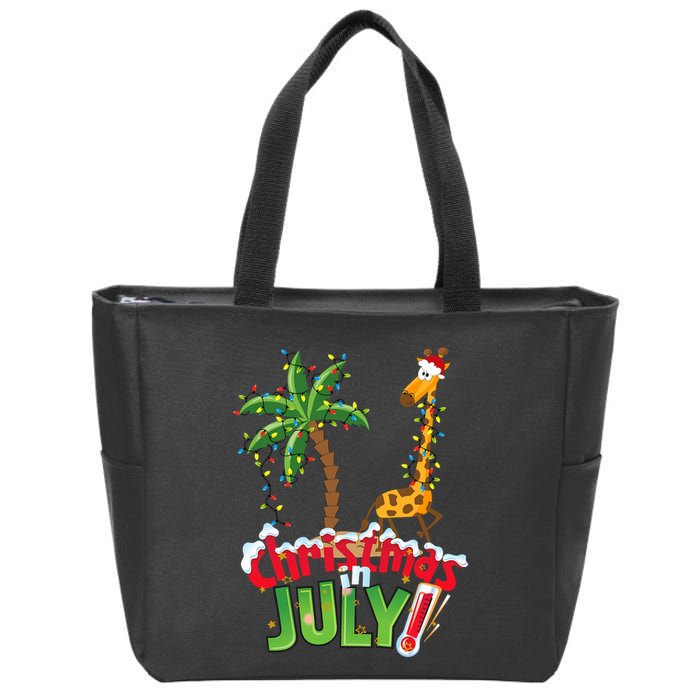 Funny Christmas In July Santa Giraffe Palm Tree Xmas Zip Tote Bag