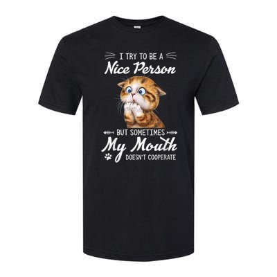 Funny Cat I Ry O Be A Nice Person But Sometimes My Mouth Softstyle® CVC T-Shirt