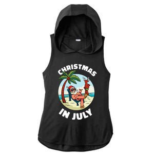 Funny Christmas In July Summer Santa On Beach Xmas Ladies PosiCharge Tri-Blend Wicking Draft Hoodie Tank