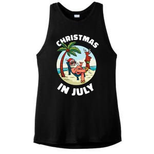 Funny Christmas In July Summer Santa On Beach Xmas Ladies PosiCharge Tri-Blend Wicking Tank