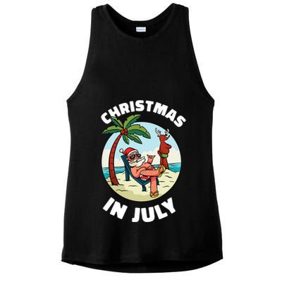 Funny Christmas In July Summer Santa On Beach Xmas Ladies PosiCharge Tri-Blend Wicking Tank