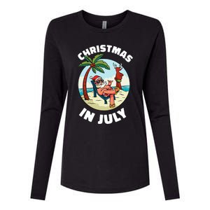 Funny Christmas In July Summer Santa On Beach Xmas Womens Cotton Relaxed Long Sleeve T-Shirt