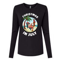 Funny Christmas In July Summer Santa On Beach Xmas Womens Cotton Relaxed Long Sleeve T-Shirt