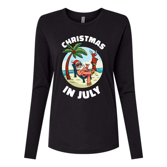 Funny Christmas In July Summer Santa On Beach Xmas Womens Cotton Relaxed Long Sleeve T-Shirt