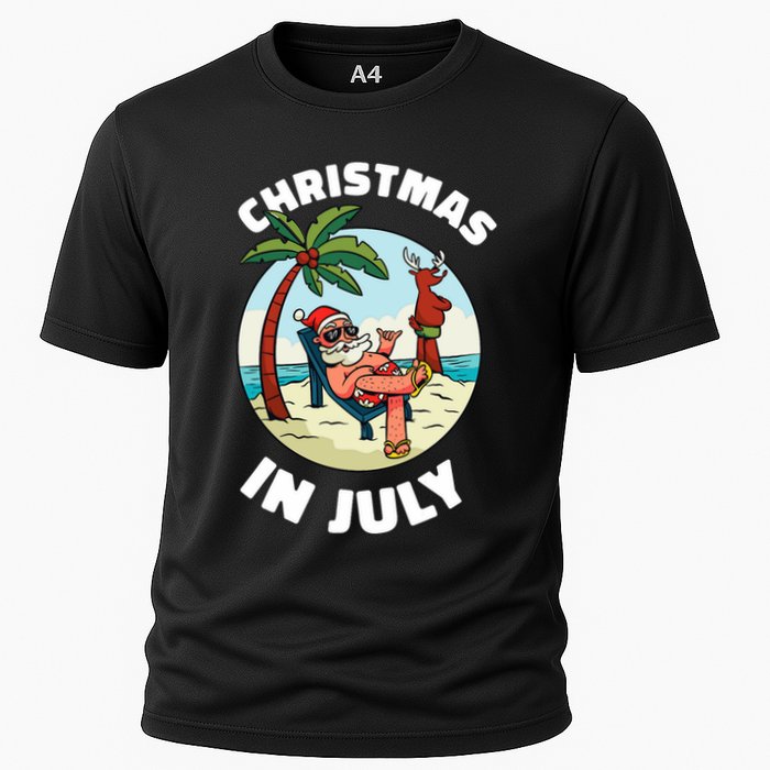 Funny Christmas In July Summer Santa On Beach Xmas Cooling Performance Crew T-Shirt