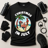 Funny Christmas In July Summer Santa On Beach Xmas Cooling Performance Crew T-Shirt