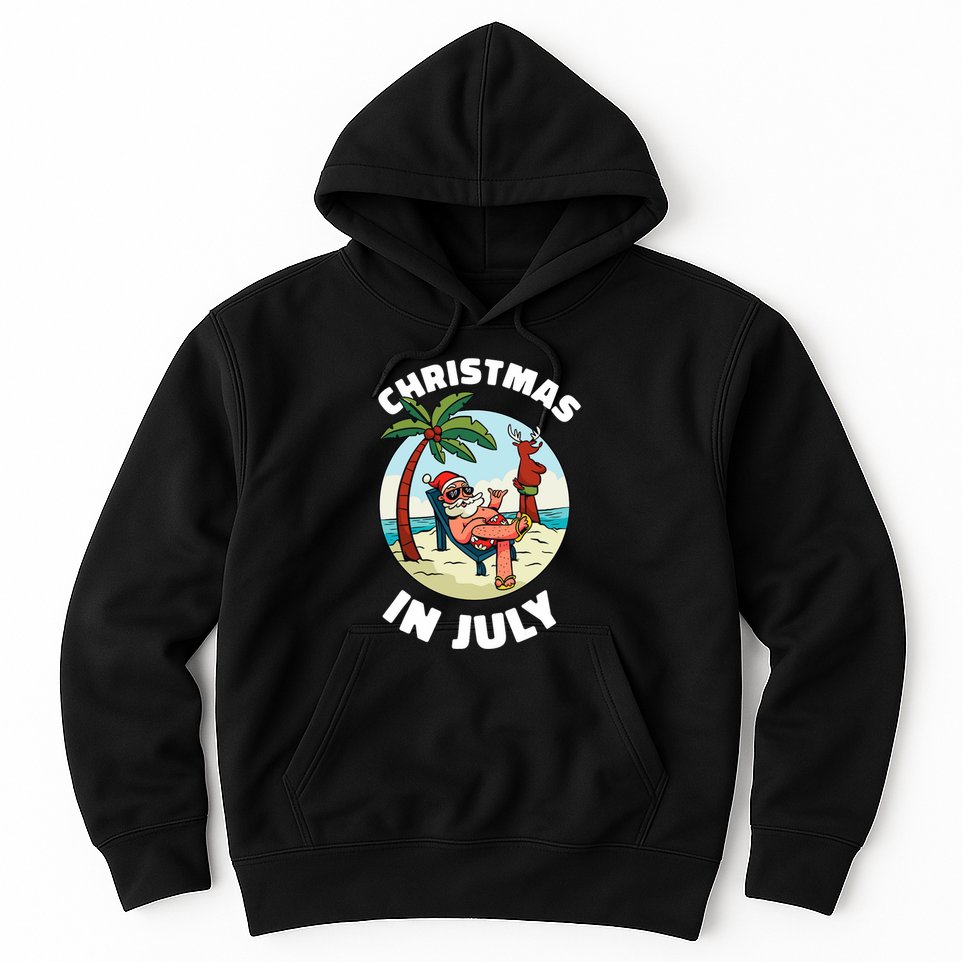 Funny Christmas In July Summer Santa On Beach Xmas Hoodie