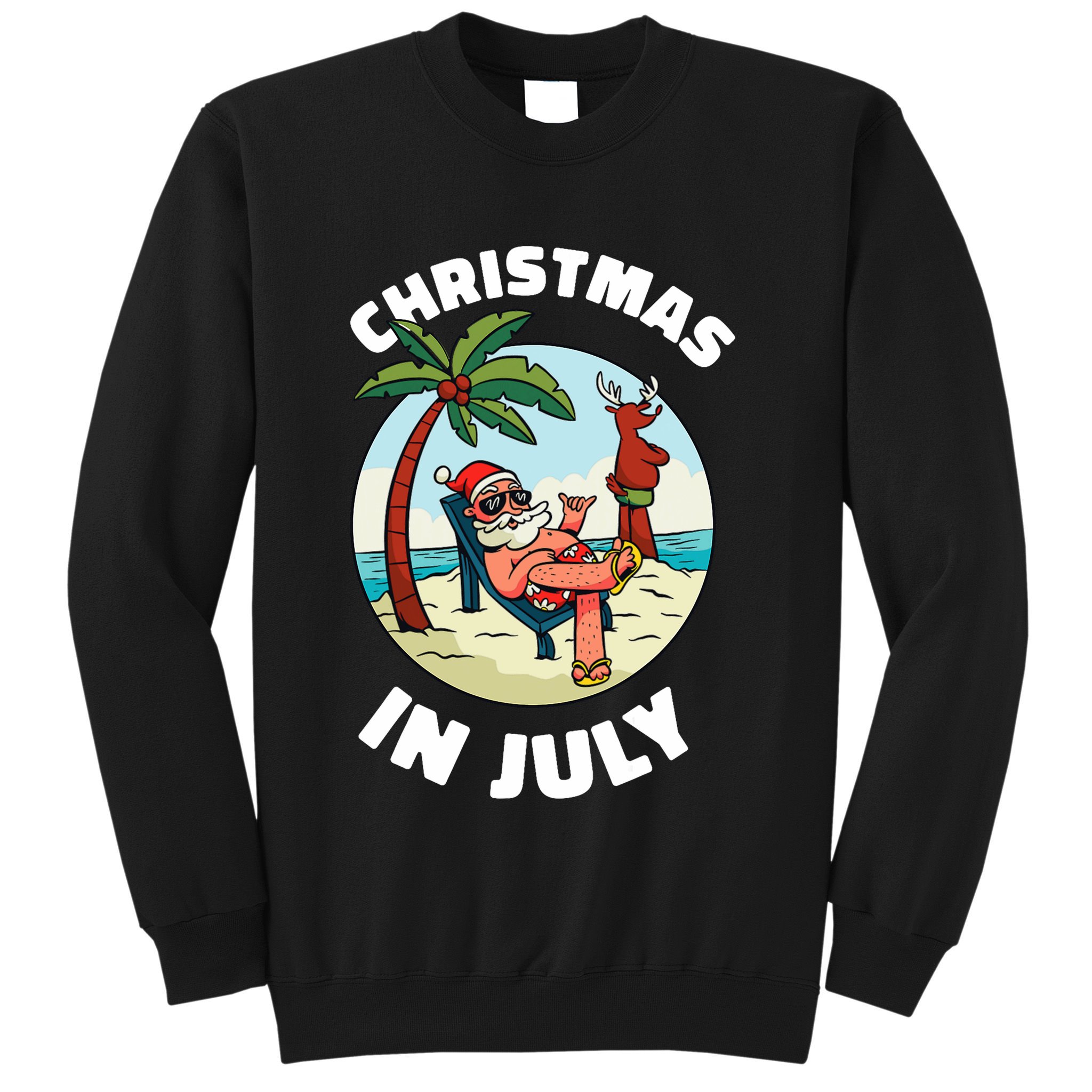 Funny Christmas In July Summer Santa On Beach Xmas Sweatshirt