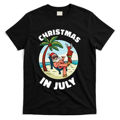 Funny Christmas In July Summer Santa On Beach Xmas T-Shirt