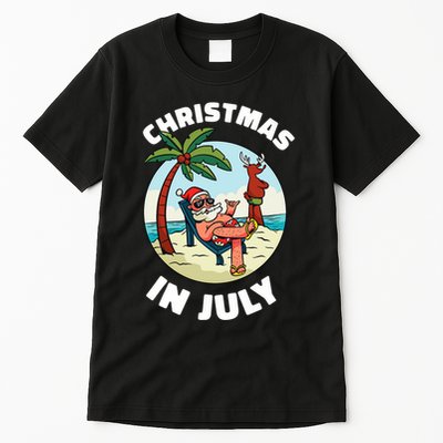 Funny Christmas In July Summer Santa On Beach Xmas Tall T-Shirt