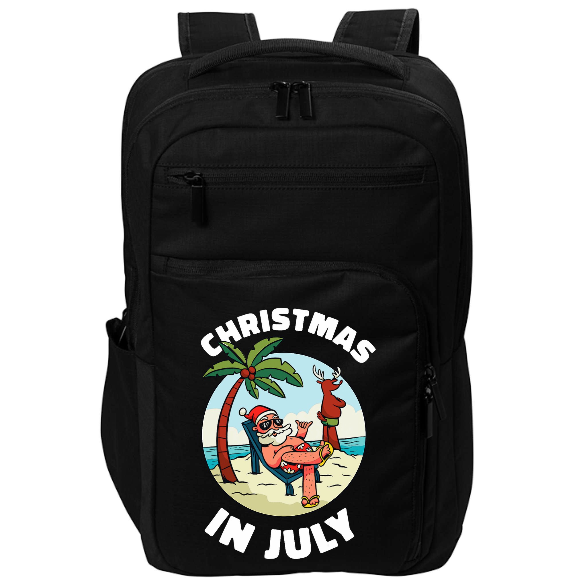 Funny Christmas In July Summer Santa On Beach Xmas Impact Tech Backpack