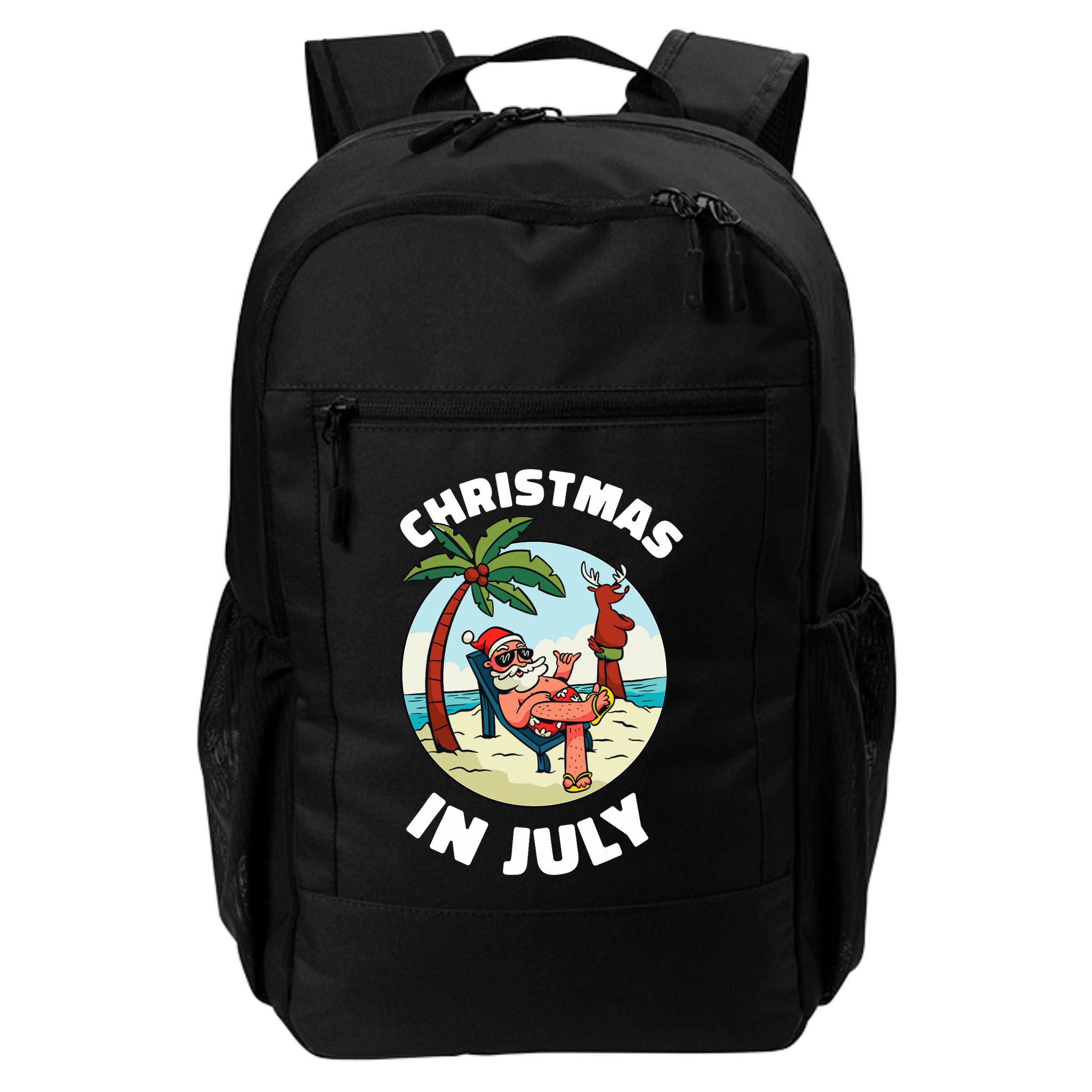 Funny Christmas In July Summer Santa On Beach Xmas Backpack