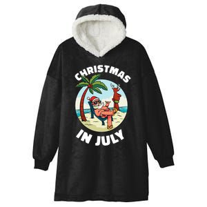 Funny Christmas In July Summer Santa On Beach Xmas Hooded Wearable Blanket