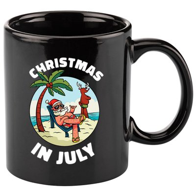 Funny Christmas In July Summer Santa On Beach Xmas 11oz C Handle Ceramic Mug