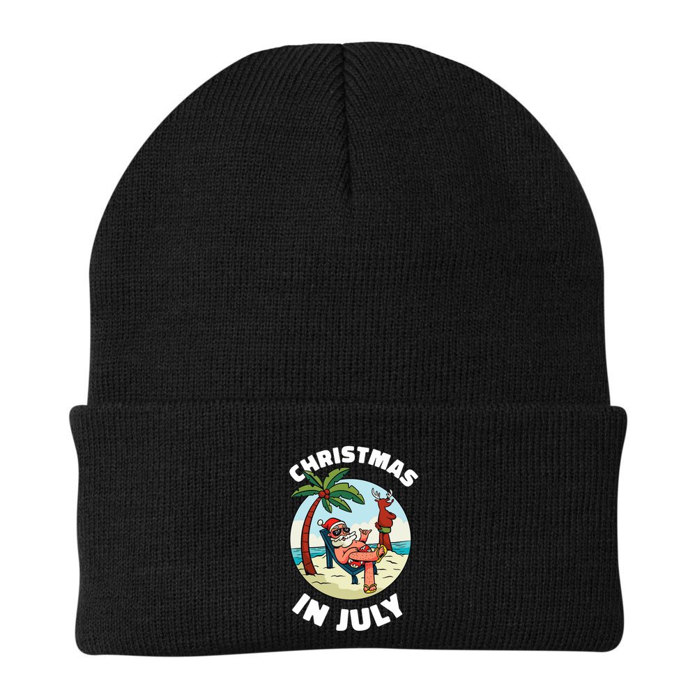 Funny Christmas In July Summer Santa On Beach Xmas Beanie