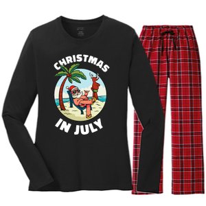 Funny Christmas In July Summer Santa On Beach Xmas Women's Long Sleeve Flannel Pajama Set 