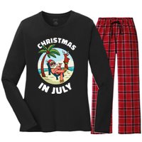 Funny Christmas In July Summer Santa On Beach Xmas Women's Long Sleeve Flannel Pajama Set 