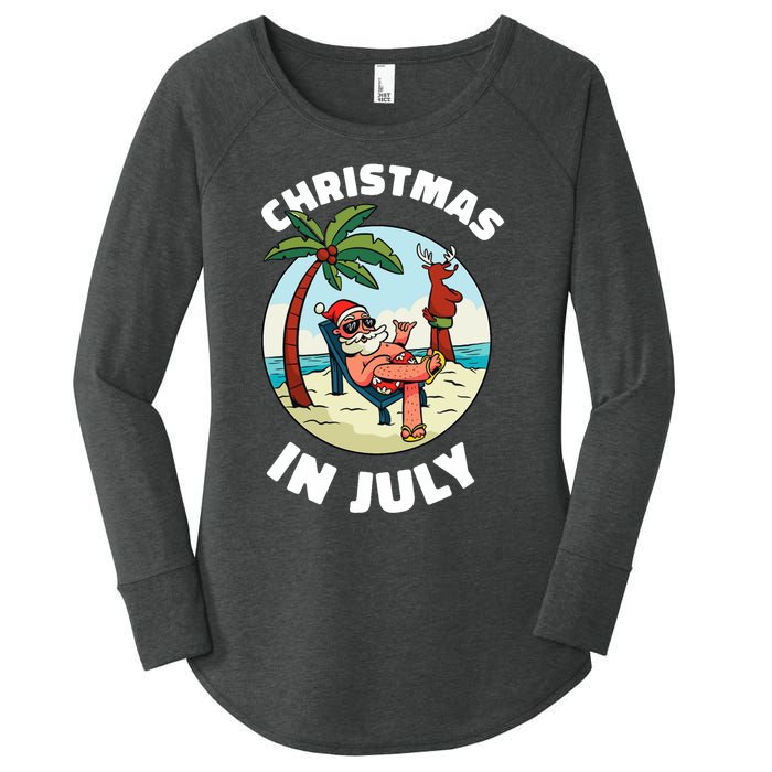 Funny Christmas In July Summer Santa On Beach Xmas Women's Perfect Tri Tunic Long Sleeve Shirt