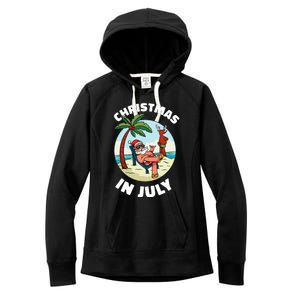 Funny Christmas In July Summer Santa On Beach Xmas Women's Fleece Hoodie