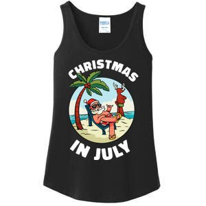 Funny Christmas In July Summer Santa On Beach Xmas Ladies Essential Tank