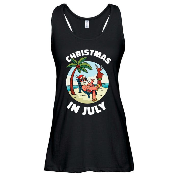 Funny Christmas In July Summer Santa On Beach Xmas Ladies Essential Flowy Tank