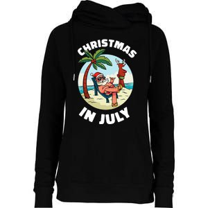 Funny Christmas In July Summer Santa On Beach Xmas Womens Funnel Neck Pullover Hood