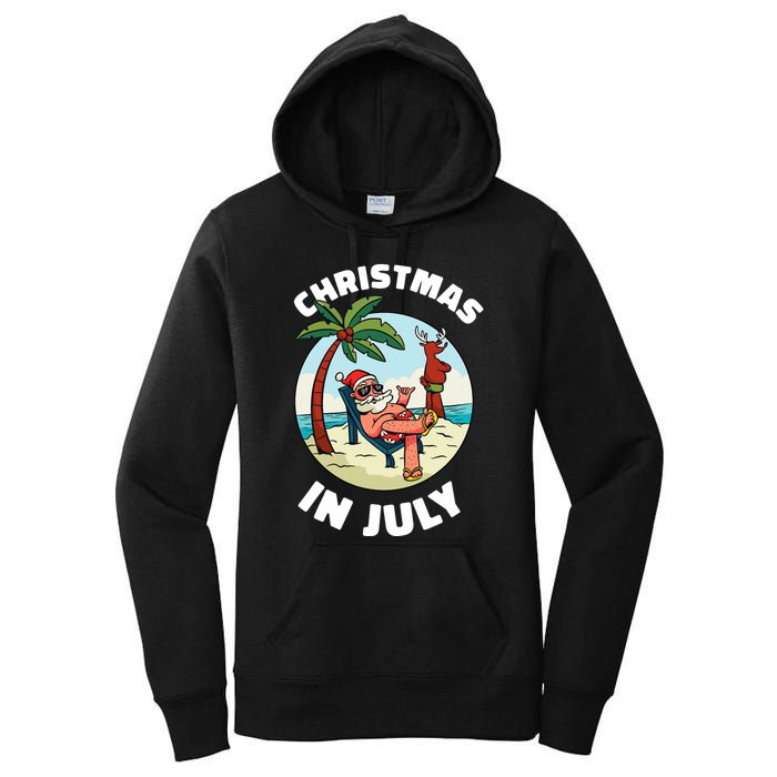 Funny Christmas In July Summer Santa On Beach Xmas Women's Pullover Hoodie