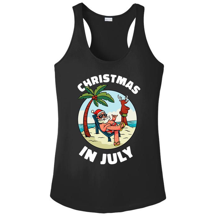 Funny Christmas In July Summer Santa On Beach Xmas Ladies PosiCharge Competitor Racerback Tank