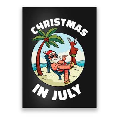 Funny Christmas In July Summer Santa On Beach Xmas Poster
