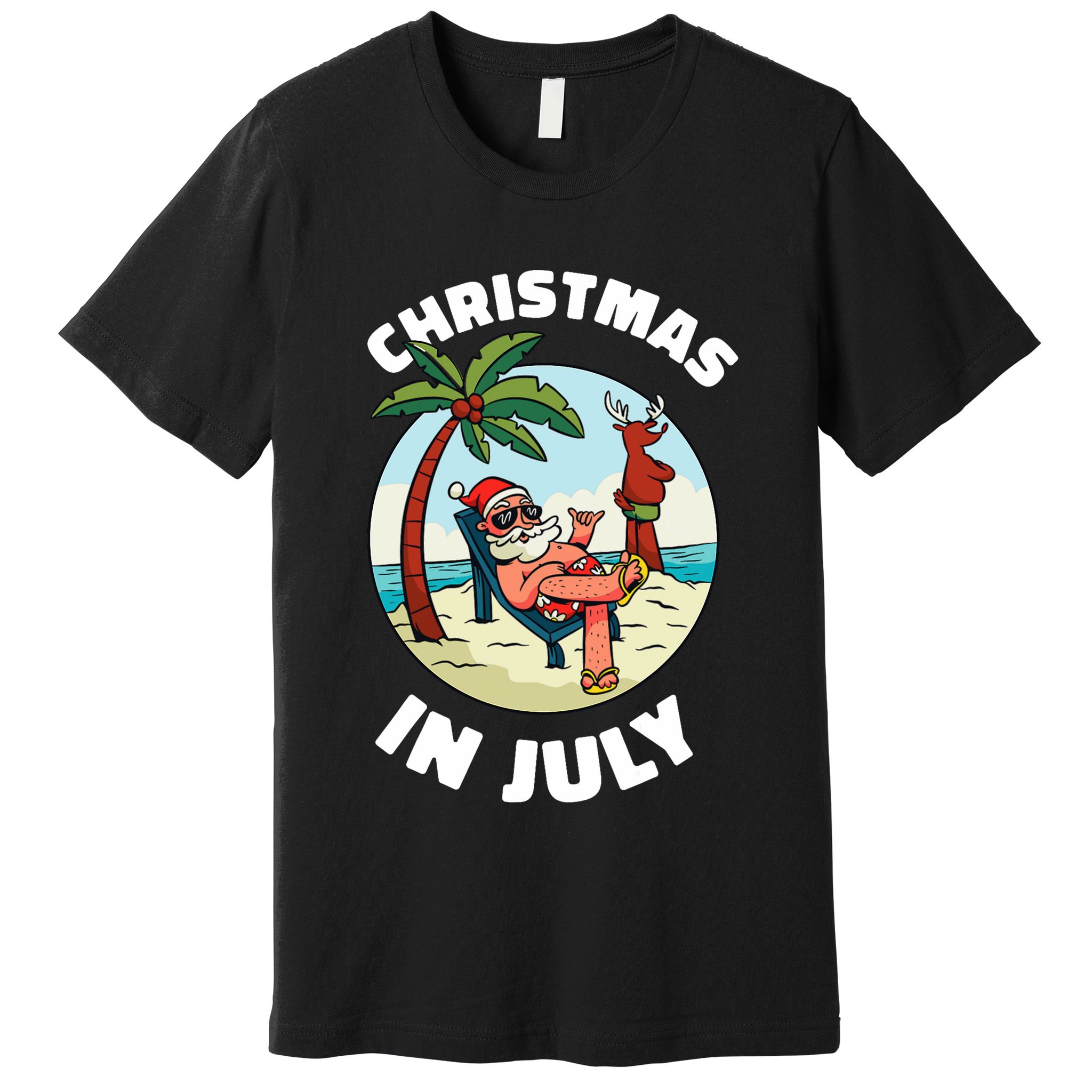 Funny Christmas In July Summer Santa On Beach Xmas Premium T-Shirt