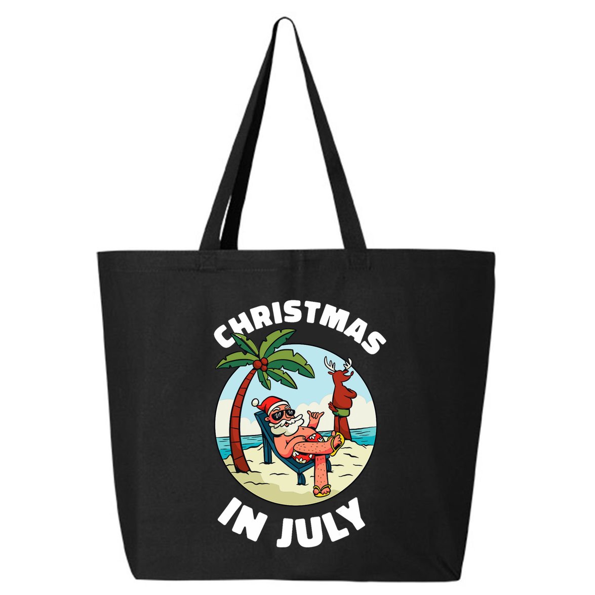 Funny Christmas In July Summer Santa On Beach Xmas 25L Jumbo Tote