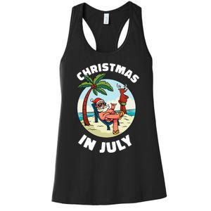 Funny Christmas In July Summer Santa On Beach Xmas Women's Racerback Tank