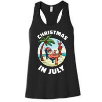 Funny Christmas In July Summer Santa On Beach Xmas Women's Racerback Tank