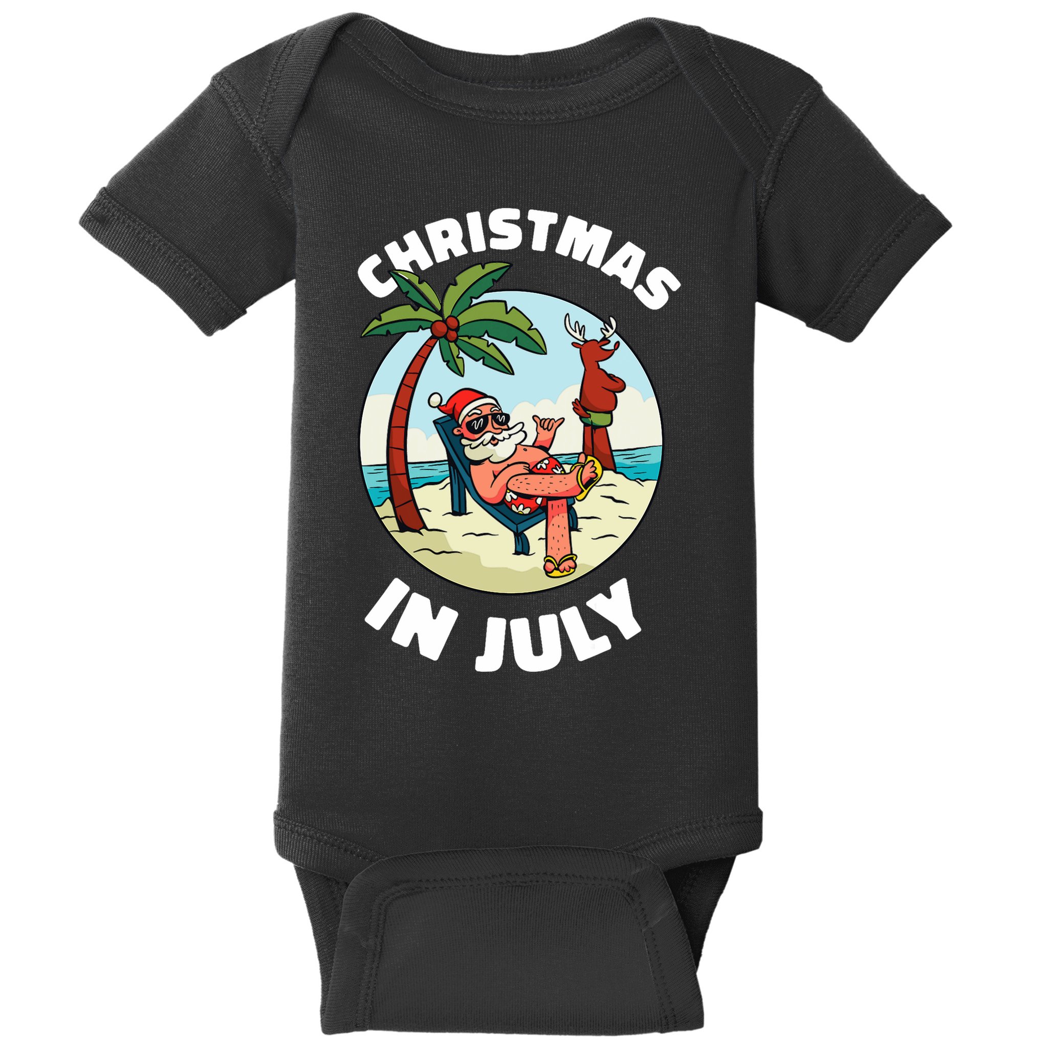Funny Christmas In July Summer Santa On Beach Xmas Baby Bodysuit