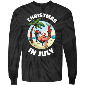 Funny Christmas In July Summer Santa On Beach Xmas Tie-Dye Long Sleeve Shirt