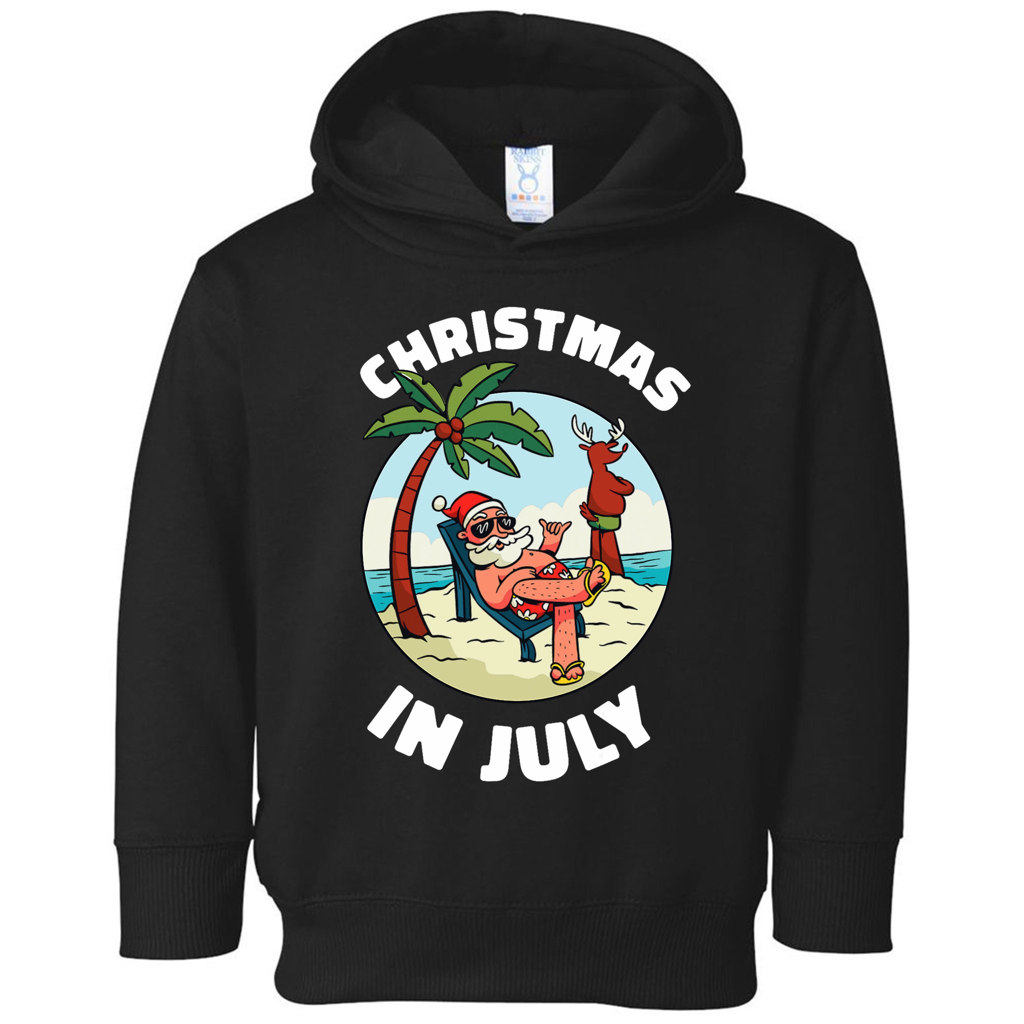 Funny Christmas In July Summer Santa On Beach Xmas Toddler Hoodie