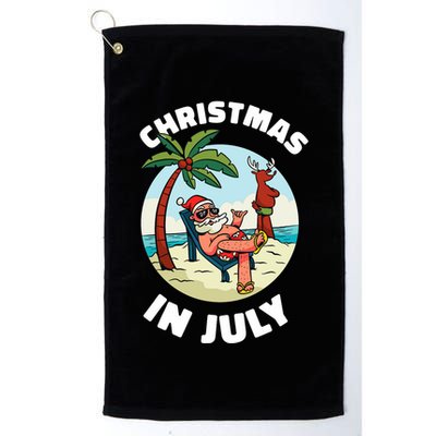 Funny Christmas In July Summer Santa On Beach Xmas Golf Towel