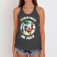 Funny Christmas In July Summer Santa On Beach Xmas Women's Knotted Racerback Tank