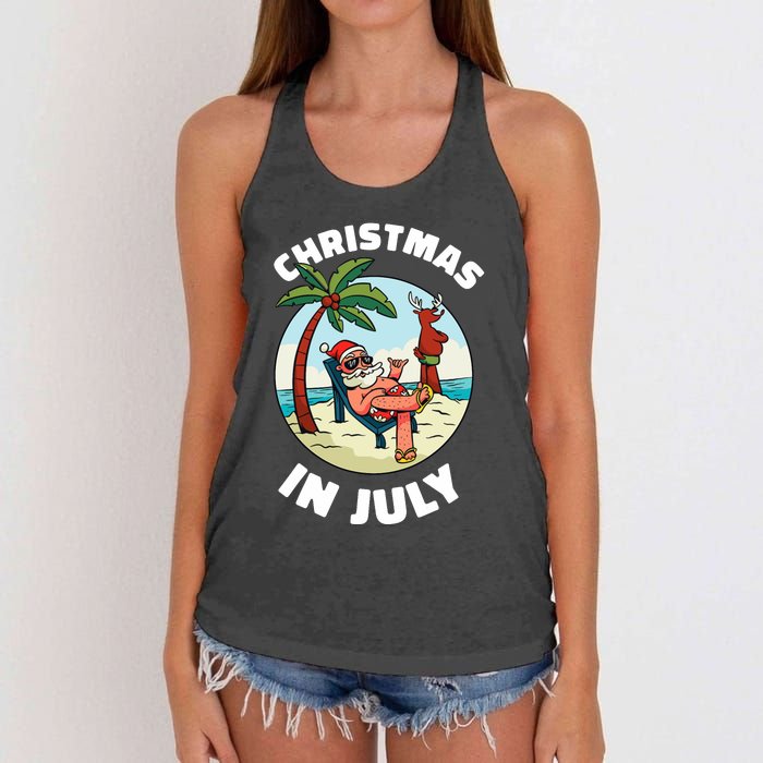 Funny Christmas In July Summer Santa On Beach Xmas Women's Knotted Racerback Tank