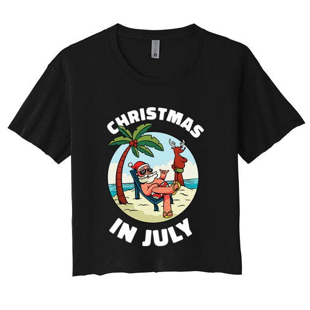 Funny Christmas In July Summer Santa On Beach Xmas Crop Top