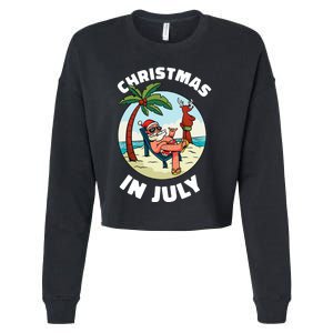 Funny Christmas In July Summer Santa On Beach Xmas Cropped Pullover Crew