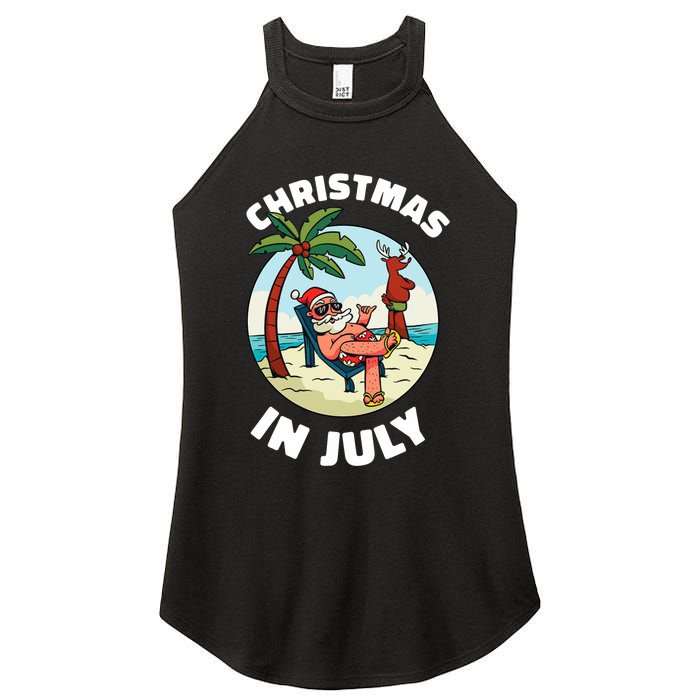 Funny Christmas In July Summer Santa On Beach Xmas Women's Perfect Tri Rocker Tank