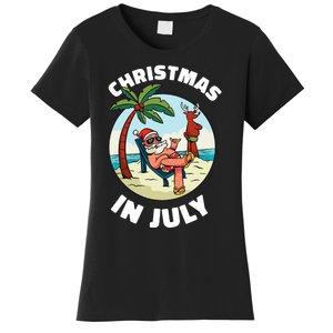 Funny Christmas In July Summer Santa On Beach Xmas Women's T-Shirt