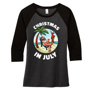 Funny Christmas In July Summer Santa On Beach Xmas Women's Tri-Blend 3/4-Sleeve Raglan Shirt