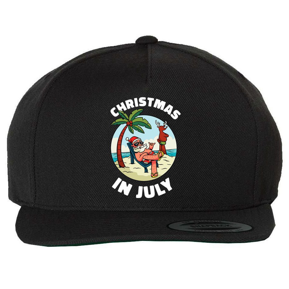 Funny Christmas In July Summer Santa On Beach Xmas Wool Snapback Cap